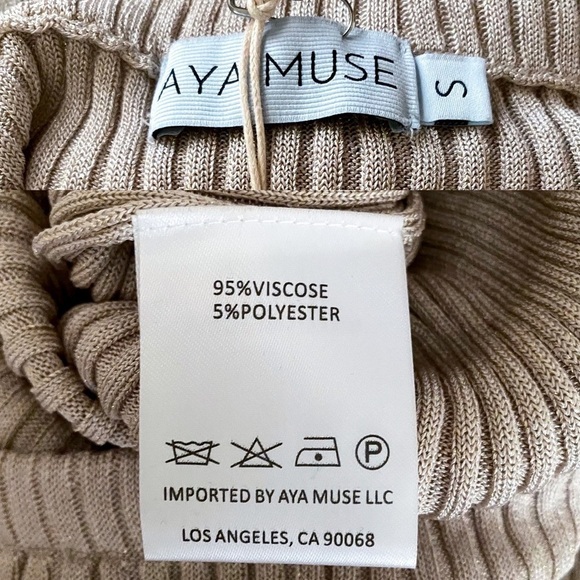 AYA MUSE Skirt Pisa Ribbed Knit Maxi Slit Metallic Stretchy Beige S NWT - Picture 4 of 6